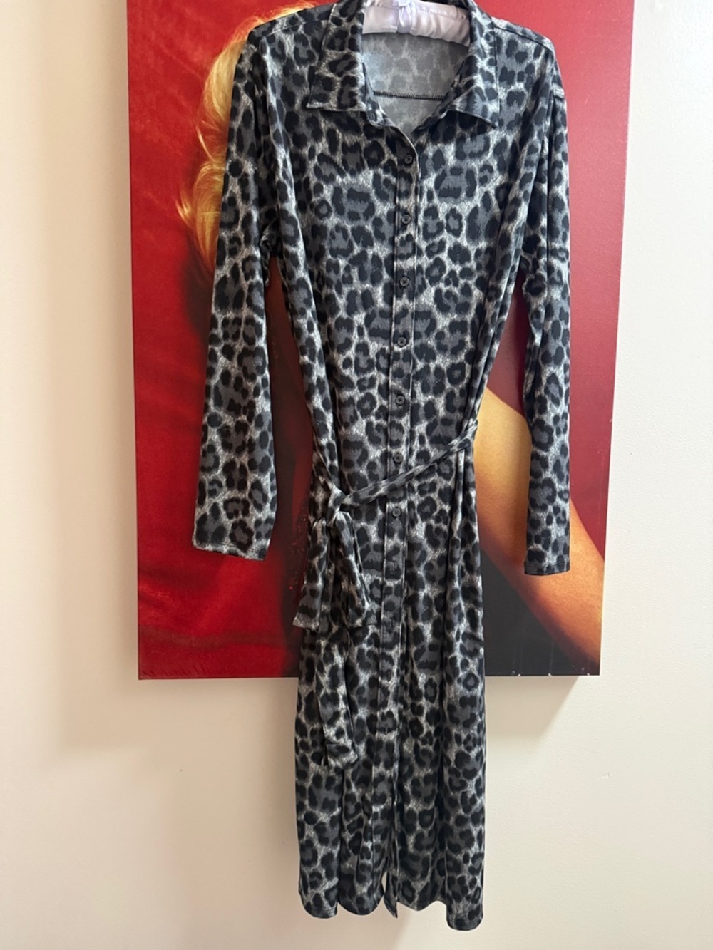 George Long Sleeve Leopard Shirt Dress - Black & Gray